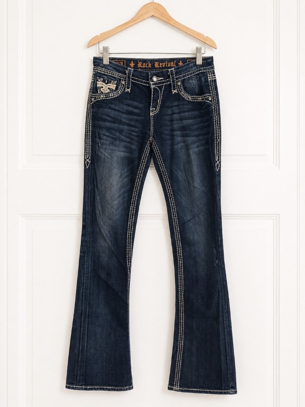 Rock Revival Elle Easy Bootcut Jeans Women’s 26 Dark Wash Rhinestone